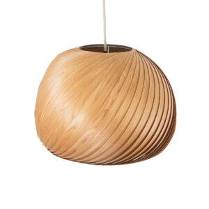 GloboStar® KAILANI 02243 Boho Κρεμαστό Φωτιστικό Οροφής Μονόφωτο 1 x E27 AC220-240V IP20 – Φ40 x Υ30cm – Καφέ Λεπτό Φύλλο Ξύλου Καμπάνα – 5 Χρόνια Εγγύηση