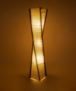 GloboStar® PALMA 02273 Boho Επιδαπέδιο Φωτιστικό Δίφωτο 2 x E27 AC220-240V IP20 – Μ34 x Π34 x Υ130cm – Καφέ Ξύλινο Μπαμπού Πλέγμα με Μπεζ Ύφασμα – 5 Χρόνια Εγγύηση