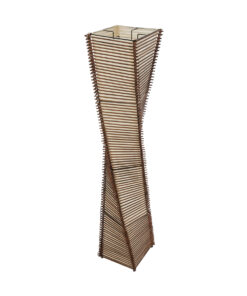 GloboStar® PALMA 02273 Boho Επιδαπέδιο Φωτιστικό Δίφωτο 2 x E27 AC220-240V IP20 – Μ34 x Π34 x Υ130cm – Καφέ Ξύλινο Μπαμπού Πλέγμα με Μπεζ Ύφασμα – 5 Χρόνια Εγγύηση