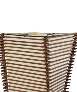 GloboStar® PALMA 02273 Boho Επιδαπέδιο Φωτιστικό Δίφωτο 2 x E27 AC220-240V IP20 – Μ34 x Π34 x Υ130cm – Καφέ Ξύλινο Μπαμπού Πλέγμα με Μπεζ Ύφασμα – 5 Χρόνια Εγγύηση