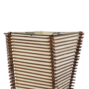 GloboStar® PALMA 02273 Boho Επιδαπέδιο Φωτιστικό Δίφωτο 2 x E27 AC220-240V IP20 – Μ34 x Π34 x Υ130cm – Καφέ Ξύλινο Μπαμπού Πλέγμα με Μπεζ Ύφασμα – 5 Χρόνια Εγγύηση