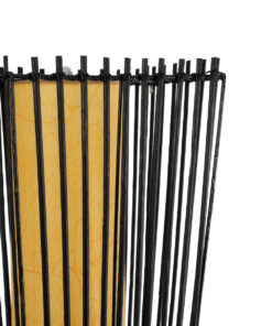 GloboStar® PALMA 02274 Boho Επιδαπέδιο Φωτιστικό Δίφωτο 2 x E27 AC220-240V IP20 – Μ25 x Π25 x Υ140cm – Μαύρο Ξύλινο Μπαμπού Πλέγμα με Μπεζ Ύφασμα – 5 Χρόνια Εγγύηση