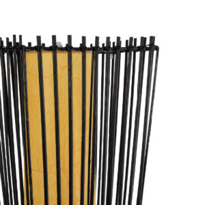 GloboStar® PALMA 02274 Boho Επιδαπέδιο Φωτιστικό Δίφωτο 2 x E27 AC220-240V IP20 – Μ25 x Π25 x Υ140cm – Μαύρο Ξύλινο Μπαμπού Πλέγμα με Μπεζ Ύφασμα – 5 Χρόνια Εγγύηση