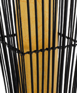 GloboStar® PALMA 02274 Boho Επιδαπέδιο Φωτιστικό Δίφωτο 2 x E27 AC220-240V IP20 – Μ25 x Π25 x Υ140cm – Μαύρο Ξύλινο Μπαμπού Πλέγμα με Μπεζ Ύφασμα – 5 Χρόνια Εγγύηση