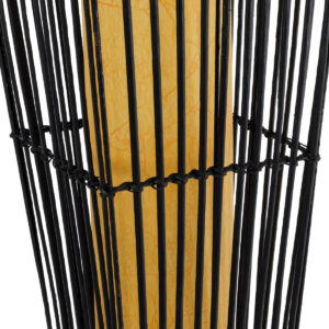 GloboStar® PALMA 02274 Boho Επιδαπέδιο Φωτιστικό Δίφωτο 2 x E27 AC220-240V IP20 – Μ25 x Π25 x Υ140cm – Μαύρο Ξύλινο Μπαμπού Πλέγμα με Μπεζ Ύφασμα – 5 Χρόνια Εγγύηση