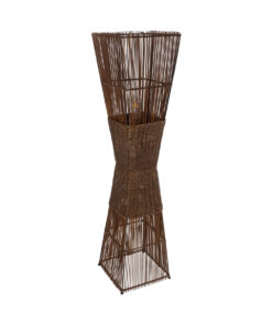 GloboStar® PALMA 02275 Boho Επιδαπέδιο Φωτιστικό Δίφωτο 2 x E27 AC220-240V IP20 – Μ30 x Π30 x Υ130cm – Καφέ Ξύλινο Μπαμπού Πλέγμα – 5 Χρόνια Εγγύηση