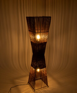 GloboStar® PALMA 02275 Boho Επιδαπέδιο Φωτιστικό Δίφωτο 2 x E27 AC220-240V IP20 – Μ30 x Π30 x Υ130cm – Καφέ Ξύλινο Μπαμπού Πλέγμα – 5 Χρόνια Εγγύηση