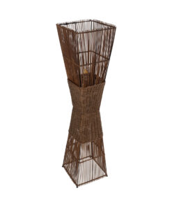 GloboStar® PALMA 02275 Boho Επιδαπέδιο Φωτιστικό Δίφωτο 2 x E27 AC220-240V IP20 – Μ30 x Π30 x Υ130cm – Καφέ Ξύλινο Μπαμπού Πλέγμα – 5 Χρόνια Εγγύηση