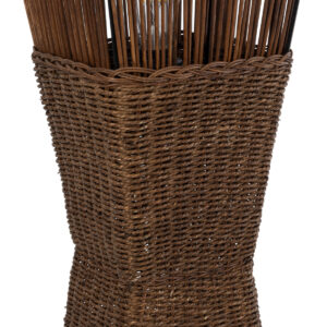 GloboStar® PALMA 02275 Boho Επιδαπέδιο Φωτιστικό Δίφωτο 2 x E27 AC220-240V IP20 – Μ30 x Π30 x Υ130cm – Καφέ Ξύλινο Μπαμπού Πλέγμα – 5 Χρόνια Εγγύηση