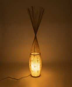 GloboStar® PORTONOVO S-02276 Boho Επιδαπέδιο Φωτιστικό Μονόφωτο 1 x E27 AC220-240V IP20 – Φ35 x Υ165cm – Μπεζ Ξύλινο Πλέγμα – 5 Χρόνια Εγγύηση