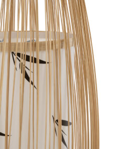 GloboStar® PORTONOVO S-02276 Boho Επιδαπέδιο Φωτιστικό Μονόφωτο 1 x E27 AC220-240V IP20 – Φ35 x Υ165cm – Μπεζ Ξύλινο Πλέγμα – 5 Χρόνια Εγγύηση