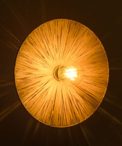 GloboStar® COLOMBO 02277 Boho Φωτιστικό Τοίχου – Απλίκα Μονόφωτο 1 x E27 AC 220-240V IP20 – Φ40 x Υ4.5cm – Μπεζ Καφέ Φυσική Ράφια Άχυρο Πλέγμα – 5 Χρόνια Εγγύηση