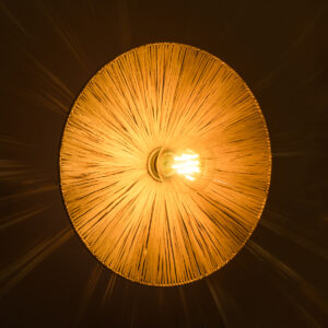 GloboStar® COLOMBO 02277 Boho Φωτιστικό Τοίχου – Απλίκα Μονόφωτο 1 x E27 AC 220-240V IP20 – Φ40 x Υ4.5cm – Μπεζ Καφέ Φυσική Ράφια Άχυρο Πλέγμα – 5 Χρόνια Εγγύηση