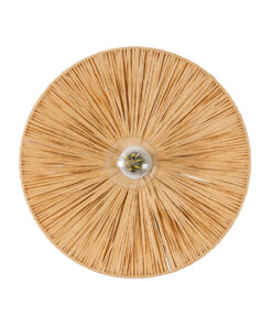 GloboStar® COLOMBO 02277 Boho Φωτιστικό Τοίχου – Απλίκα Μονόφωτο 1 x E27 AC 220-240V IP20 – Φ40 x Υ4.5cm – Μπεζ Καφέ Φυσική Ράφια Άχυρο Πλέγμα – 5 Χρόνια Εγγύηση