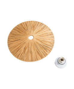 GloboStar® COLOMBO 02277 Boho Φωτιστικό Τοίχου – Απλίκα Μονόφωτο 1 x E27 AC 220-240V IP20 – Φ40 x Υ4.5cm – Μπεζ Καφέ Φυσική Ράφια Άχυρο Πλέγμα – 5 Χρόνια Εγγύηση