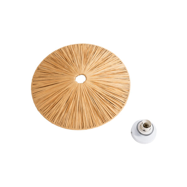 GloboStar® COLOMBO 02277 Boho Φωτιστικό Τοίχου – Απλίκα Μονόφωτο 1 x E27 AC 220-240V IP20 – Φ40 x Υ4.5cm – Μπεζ Καφέ Φυσική Ράφια Άχυρο Πλέγμα – 5 Χρόνια Εγγύηση