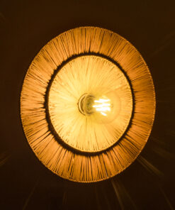 GloboStar® COLOMBO 02278 Boho Φωτιστικό Τοίχου – Απλίκα Μονόφωτο 1 x E27 AC 220-240V IP20 – Φ40 x Υ4.5cm – Μπεζ με Μπεζ Καφέ Φυσική Ράφια Άχυρο Πλέγμα – 5 Χρόνια Εγγύηση