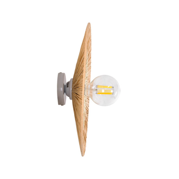 GloboStar® COLOMBO 02278 Boho Φωτιστικό Τοίχου – Απλίκα Μονόφωτο 1 x E27 AC 220-240V IP20 – Φ40 x Υ4.5cm – Μπεζ με Μπεζ Καφέ Φυσική Ράφια Άχυρο Πλέγμα – 5 Χρόνια Εγγύηση