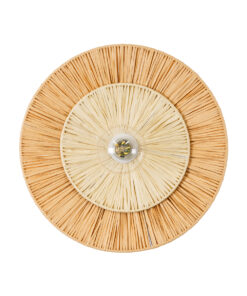 GloboStar® COLOMBO 02278 Boho Φωτιστικό Τοίχου – Απλίκα Μονόφωτο 1 x E27 AC 220-240V IP20 – Φ40 x Υ4.5cm – Μπεζ με Μπεζ Καφέ Φυσική Ράφια Άχυρο Πλέγμα – 5 Χρόνια Εγγύηση