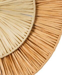 GloboStar® COLOMBO 02278 Boho Φωτιστικό Τοίχου – Απλίκα Μονόφωτο 1 x E27 AC 220-240V IP20 – Φ40 x Υ4.5cm – Μπεζ με Μπεζ Καφέ Φυσική Ράφια Άχυρο Πλέγμα – 5 Χρόνια Εγγύηση