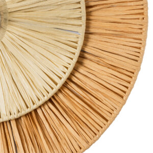 GloboStar® COLOMBO 02278 Boho Φωτιστικό Τοίχου – Απλίκα Μονόφωτο 1 x E27 AC 220-240V IP20 – Φ40 x Υ4.5cm – Μπεζ με Μπεζ Καφέ Φυσική Ράφια Άχυρο Πλέγμα – 5 Χρόνια Εγγύηση