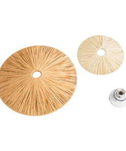 GloboStar® COLOMBO 02278 Boho Φωτιστικό Τοίχου – Απλίκα Μονόφωτο 1 x E27 AC 220-240V IP20 – Φ40 x Υ4.5cm – Μπεζ με Μπεζ Καφέ Φυσική Ράφια Άχυρο Πλέγμα – 5 Χρόνια Εγγύηση