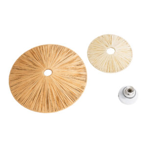 GloboStar® COLOMBO 02278 Boho Φωτιστικό Τοίχου – Απλίκα Μονόφωτο 1 x E27 AC 220-240V IP20 – Φ40 x Υ4.5cm – Μπεζ με Μπεζ Καφέ Φυσική Ράφια Άχυρο Πλέγμα – 5 Χρόνια Εγγύηση