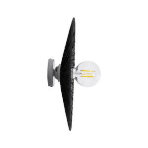 GloboStar® COLOMBO 02279 Boho Φωτιστικό Τοίχου – Απλίκα Μονόφωτο 1 x E27 AC 220-240V IP20 – Φ40 x Υ4.5cm – Μαύρη Φυσική Ράφια Άχυρο Πλέγμα – 5 Χρόνια Εγγύηση