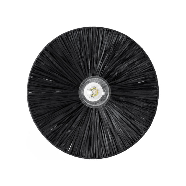 GloboStar® COLOMBO 02279 Boho Φωτιστικό Τοίχου – Απλίκα Μονόφωτο 1 x E27 AC 220-240V IP20 – Φ40 x Υ4.5cm – Μαύρη Φυσική Ράφια Άχυρο Πλέγμα – 5 Χρόνια Εγγύηση
