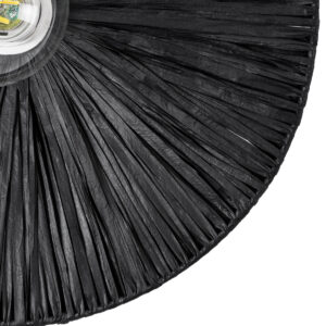 GloboStar® COLOMBO 02279 Boho Φωτιστικό Τοίχου – Απλίκα Μονόφωτο 1 x E27 AC 220-240V IP20 – Φ40 x Υ4.5cm – Μαύρη Φυσική Ράφια Άχυρο Πλέγμα – 5 Χρόνια Εγγύηση