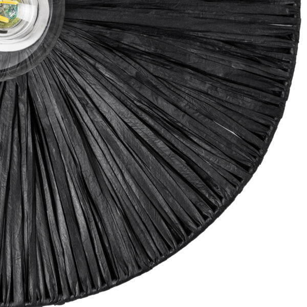 GloboStar® COLOMBO 02279 Boho Φωτιστικό Τοίχου – Απλίκα Μονόφωτο 1 x E27 AC 220-240V IP20 – Φ40 x Υ4.5cm – Μαύρη Φυσική Ράφια Άχυρο Πλέγμα – 5 Χρόνια Εγγύηση