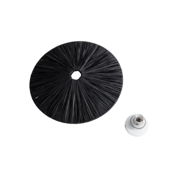 GloboStar® COLOMBO 02279 Boho Φωτιστικό Τοίχου – Απλίκα Μονόφωτο 1 x E27 AC 220-240V IP20 – Φ40 x Υ4.5cm – Μαύρη Φυσική Ράφια Άχυρο Πλέγμα – 5 Χρόνια Εγγύηση