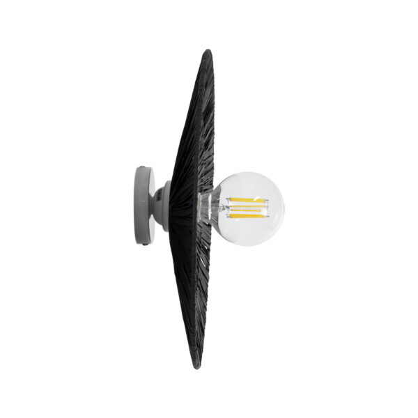 GloboStar® COLOMBO 02280 Boho Φωτιστικό Τοίχου – Απλίκα Μονόφωτο 1 x E27 AC 220-240V IP20 – Φ40 x Υ4.5cm – Μαύρη Φυσική Ράφια Άχυρο Πλέγμα – 5 Χρόνια Εγγύηση