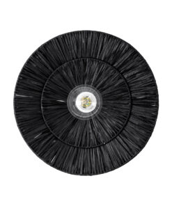 GloboStar® COLOMBO 02280 Boho Φωτιστικό Τοίχου – Απλίκα Μονόφωτο 1 x E27 AC 220-240V IP20 – Φ40 x Υ4.5cm – Μαύρη Φυσική Ράφια Άχυρο Πλέγμα – 5 Χρόνια Εγγύηση