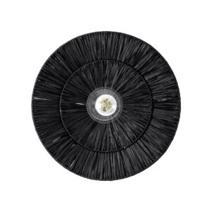 GloboStar® COLOMBO 02280 Boho Φωτιστικό Τοίχου – Απλίκα Μονόφωτο 1 x E27 AC 220-240V IP20 – Φ40 x Υ4.5cm – Μαύρη Φυσική Ράφια Άχυρο Πλέγμα – 5 Χρόνια Εγγύηση