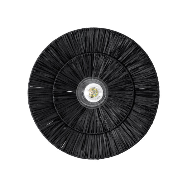 GloboStar® COLOMBO 02280 Boho Φωτιστικό Τοίχου – Απλίκα Μονόφωτο 1 x E27 AC 220-240V IP20 – Φ40 x Υ4.5cm – Μαύρη Φυσική Ράφια Άχυρο Πλέγμα – 5 Χρόνια Εγγύηση