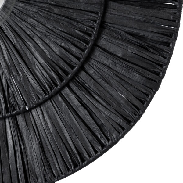 GloboStar® COLOMBO 02280 Boho Φωτιστικό Τοίχου – Απλίκα Μονόφωτο 1 x E27 AC 220-240V IP20 – Φ40 x Υ4.5cm – Μαύρη Φυσική Ράφια Άχυρο Πλέγμα – 5 Χρόνια Εγγύηση