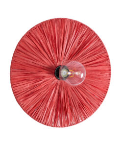 GloboStar® COLOMBO 02281 Boho Φωτιστικό Τοίχου – Απλίκα Μονόφωτο 1 x E27 AC 220-240V IP20 – Φ40 x Υ9cm – Κόκκινη Φυσική Ράφια Άχυρο Πλέγμα