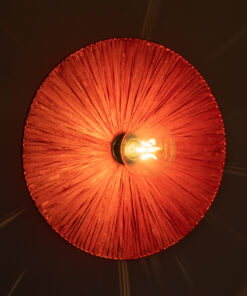 GloboStar® COLOMBO 02281 Boho Φωτιστικό Τοίχου – Απλίκα Μονόφωτο 1 x E27 AC 220-240V IP20 – Φ40 x Υ9cm – Κόκκινη Φυσική Ράφια Άχυρο Πλέγμα