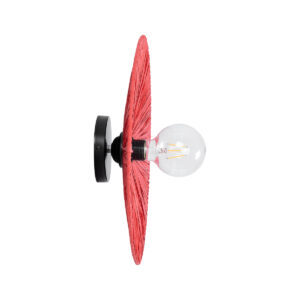 GloboStar® COLOMBO 02281 Boho Φωτιστικό Τοίχου – Απλίκα Μονόφωτο 1 x E27 AC 220-240V IP20 – Φ40 x Υ9cm – Κόκκινη Φυσική Ράφια Άχυρο Πλέγμα