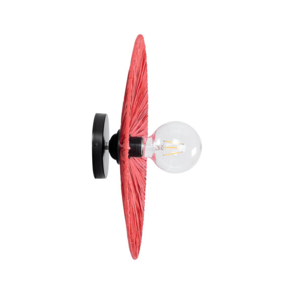 GloboStar® COLOMBO 02281 Boho Φωτιστικό Τοίχου – Απλίκα Μονόφωτο 1 x E27 AC 220-240V IP20 – Φ40 x Υ9cm – Κόκκινη Φυσική Ράφια Άχυρο Πλέγμα