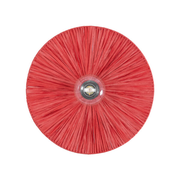 GloboStar® COLOMBO 02281 Boho Φωτιστικό Τοίχου – Απλίκα Μονόφωτο 1 x E27 AC 220-240V IP20 – Φ40 x Υ9cm – Κόκκινη Φυσική Ράφια Άχυρο Πλέγμα