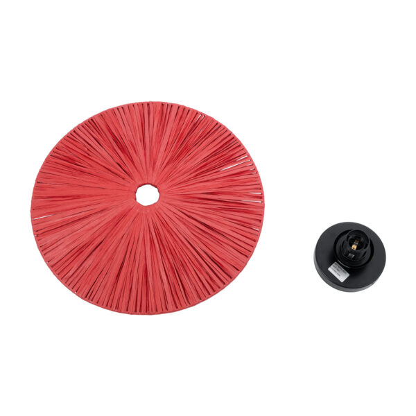 GloboStar® COLOMBO 02281 Boho Φωτιστικό Τοίχου – Απλίκα Μονόφωτο 1 x E27 AC 220-240V IP20 – Φ40 x Υ9cm – Κόκκινη Φυσική Ράφια Άχυρο Πλέγμα