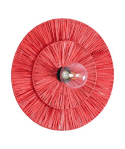 GloboStar® COLOMBO 02282 Boho Φωτιστικό Τοίχου – Απλίκα Μονόφωτο 1 x E27 AC 220-240V IP20 – Φ40 x Υ9cm – Κόκκινη Φυσική Ράφια Άχυρο Πλέγμα