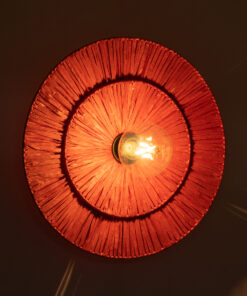 GloboStar® COLOMBO 02282 Boho Φωτιστικό Τοίχου – Απλίκα Μονόφωτο 1 x E27 AC 220-240V IP20 – Φ40 x Υ9cm – Κόκκινη Φυσική Ράφια Άχυρο Πλέγμα