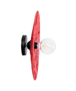 GloboStar® COLOMBO 02282 Boho Φωτιστικό Τοίχου – Απλίκα Μονόφωτο 1 x E27 AC 220-240V IP20 – Φ40 x Υ9cm – Κόκκινη Φυσική Ράφια Άχυρο Πλέγμα