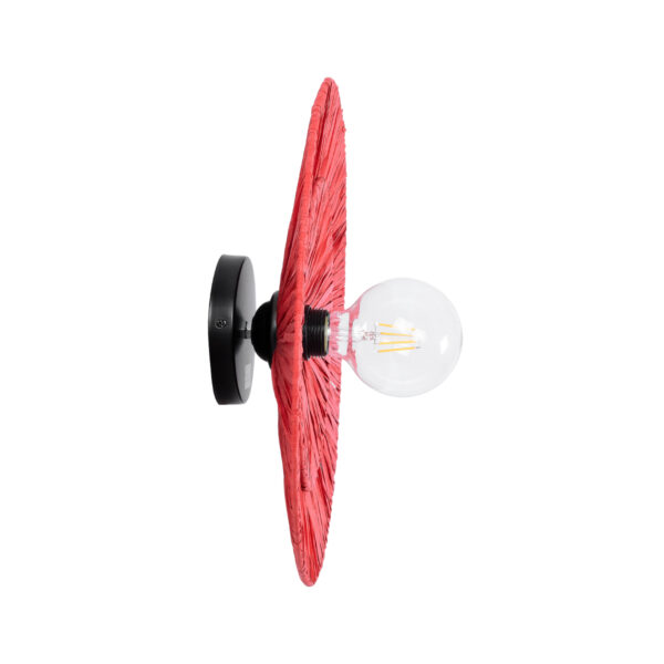 GloboStar® COLOMBO 02282 Boho Φωτιστικό Τοίχου – Απλίκα Μονόφωτο 1 x E27 AC 220-240V IP20 – Φ40 x Υ9cm – Κόκκινη Φυσική Ράφια Άχυρο Πλέγμα