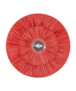 GloboStar® COLOMBO 02282 Boho Φωτιστικό Τοίχου – Απλίκα Μονόφωτο 1 x E27 AC 220-240V IP20 – Φ40 x Υ9cm – Κόκκινη Φυσική Ράφια Άχυρο Πλέγμα