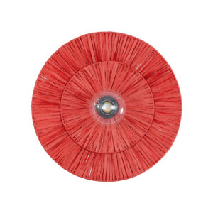 GloboStar® COLOMBO 02282 Boho Φωτιστικό Τοίχου – Απλίκα Μονόφωτο 1 x E27 AC 220-240V IP20 – Φ40 x Υ9cm – Κόκκινη Φυσική Ράφια Άχυρο Πλέγμα