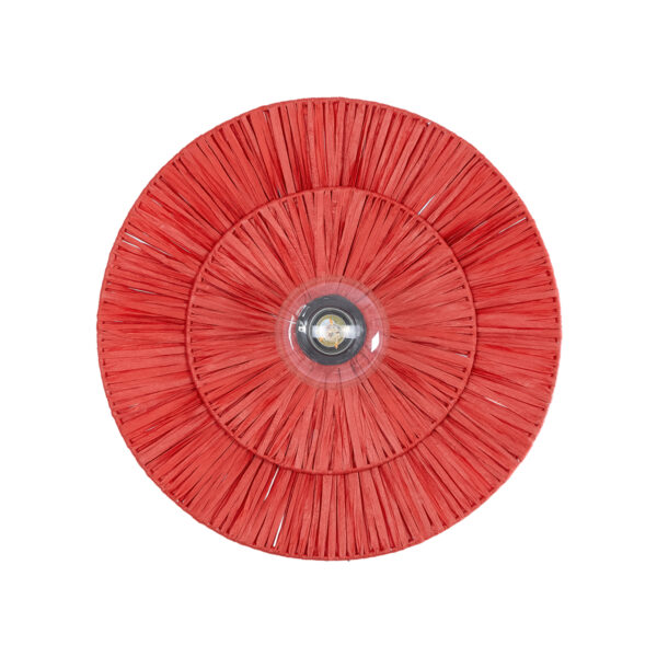 GloboStar® COLOMBO 02282 Boho Φωτιστικό Τοίχου – Απλίκα Μονόφωτο 1 x E27 AC 220-240V IP20 – Φ40 x Υ9cm – Κόκκινη Φυσική Ράφια Άχυρο Πλέγμα